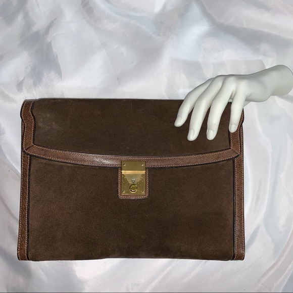 vintage GUCCI brown sueded leather oversize ENVELOPE CLUTCH purse